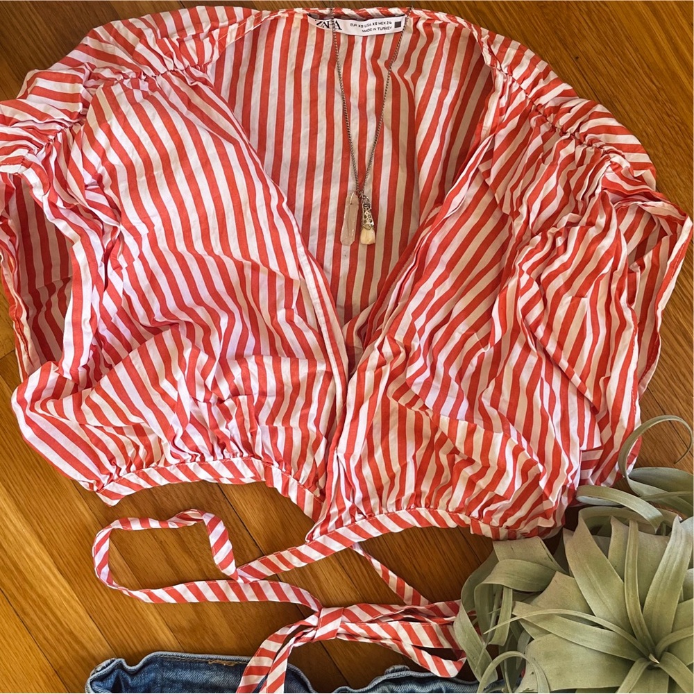 Zara Striped Wrap Crop Top